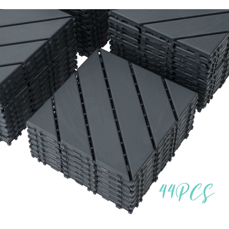 Carreau de terrasse emboîtable en plastique 12 po x l 12 po (ensemble de 44), Gris
