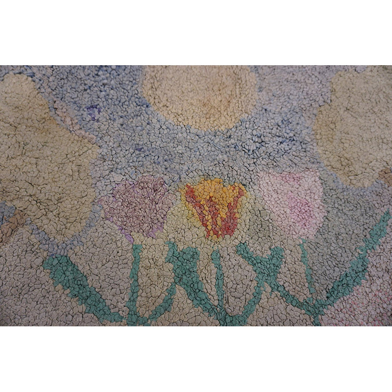 American Hooked Small Scatter Size Antique 1920s Wool Rug
