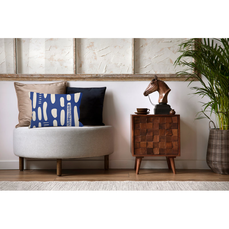Polyester/Polyester Blend Lumbar Rectangular Indoor/Outdoor Pillow Cover & Insert, Navy Blue