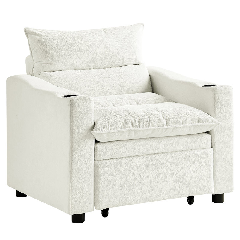 Sleeper Chair Bed, 31 convertible avec beige pour les petits espaces, confortable, réglable en velours, design moderne, confortable