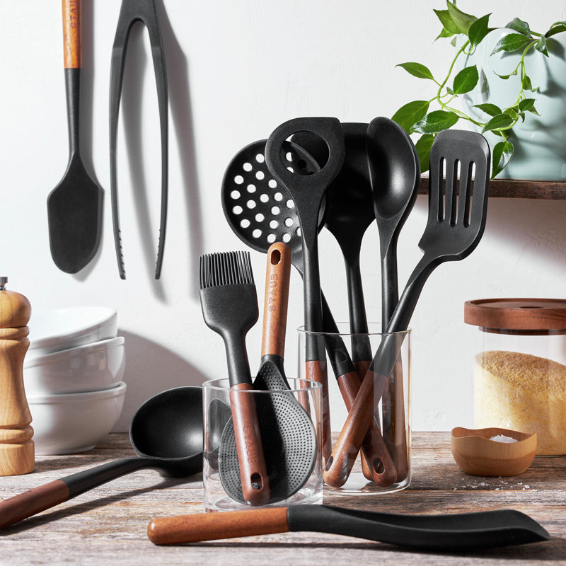 Staub Matte Black Silicone and Wood 11-Piece Cooking Utensil Set