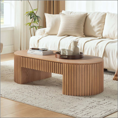 Table basse ovale en bois avec tiroir Mid-Century moderne de 51,18 po Table basse unique pour meubles de salon, table à thé