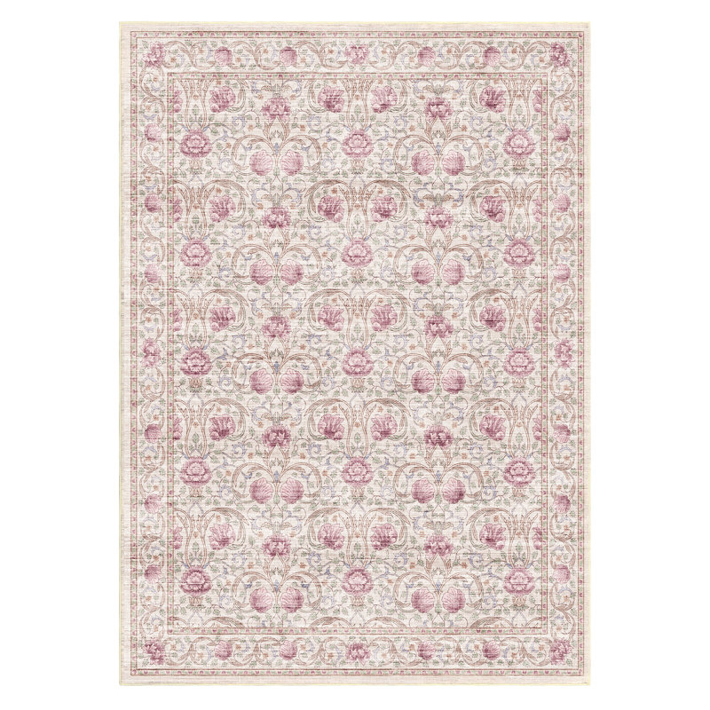 Vintage Floral Area Rug Washable Non Slip Low Pile Carpet Mark Resistant Soft Collapsible Vintage Accent Throw Rug Living Room Bedroom Dining Room Office Home Decor