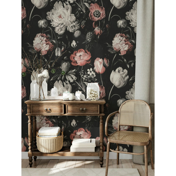 Lark Manor Vintage Floral Wallpaper Pink Peonies Wall Mural - Wayfair ...