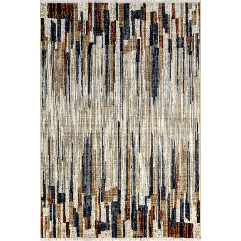 Multicolor Synthetic 5' x 7' Rectangular Striped Area Rug