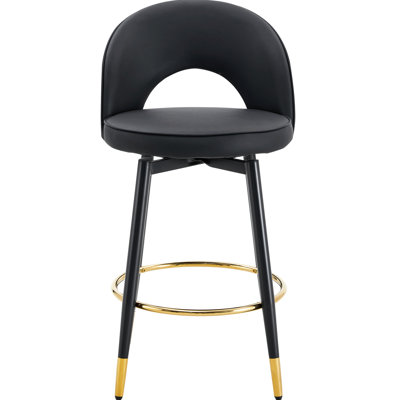 De 2 tabourets de bar rotatifs à 360 °, revêtement en cuir PU moderne et pieds en métal noir, convient à diverses occasions dans le bureau à domicile, chaises ergonomiques et faciles à installer (2), siège rembourré avec cadre,