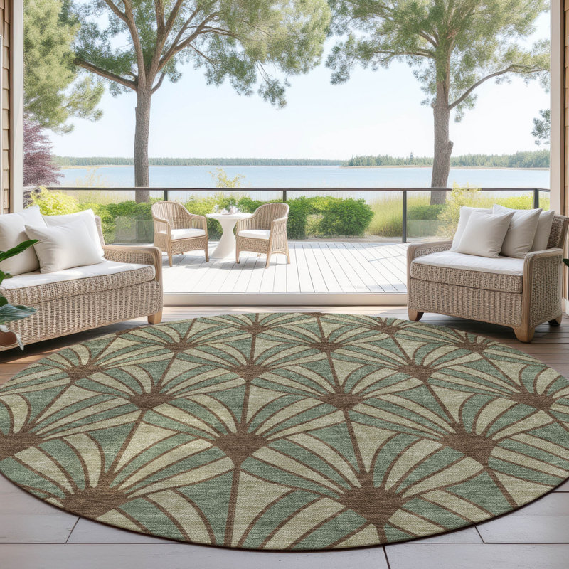 Machine Washable Indoor/Outdoor Lipman ACN2426 Mid-Century Modern Rug, Round 8'