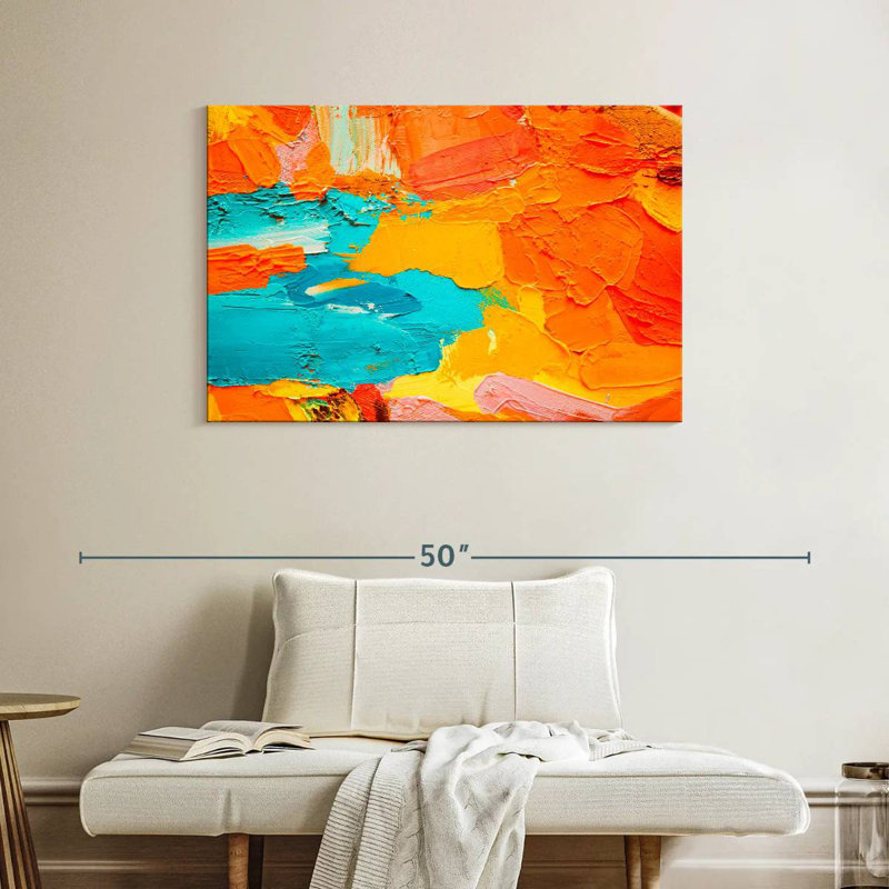 Avery orange et bleu abstrait, H 26 po x l 39 po