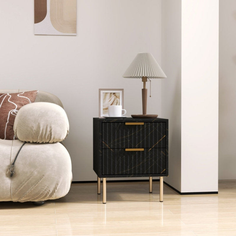 40cm W Engineered Wood Bedside Table, Black