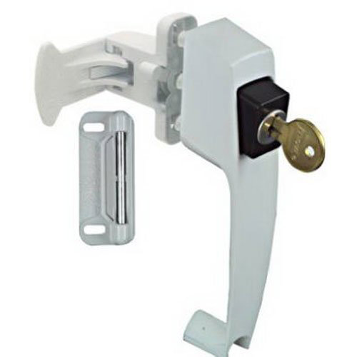 Pushbutton Latch with Key, White, 2" H x 4.5" W x 9.5" D