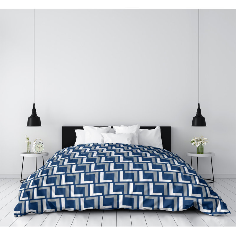 Housse de couette simple, Microfibre, Housse de couette pour très grand lit, Bleu / blanc / gris