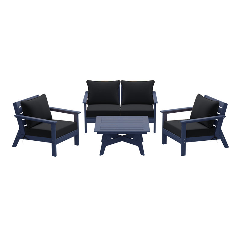 Ensemble de conversation à assise profonde 5 pièces, Noir, noir, noir, noir, Marine