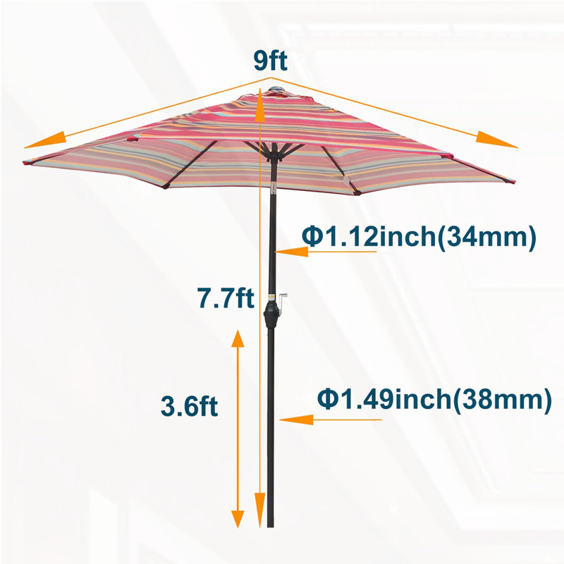 Parasols d'extérieur 9 pi pour patio, Rayures rouges