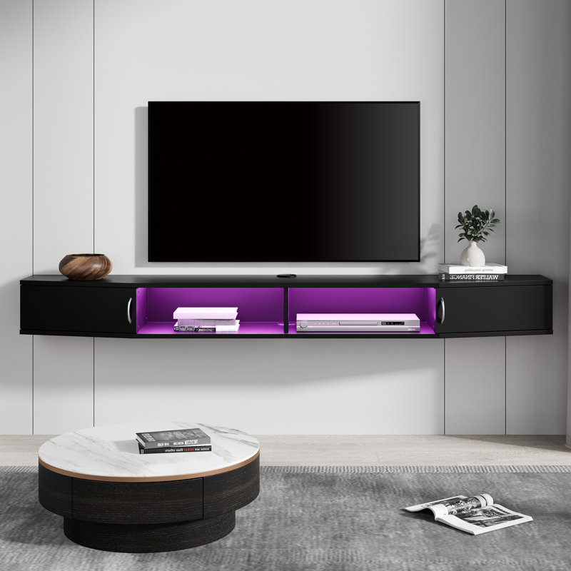 Meuble télé flottant pour téléviseur de 85 po ou moins Kimimila, Noir, 11,8 Duplicata