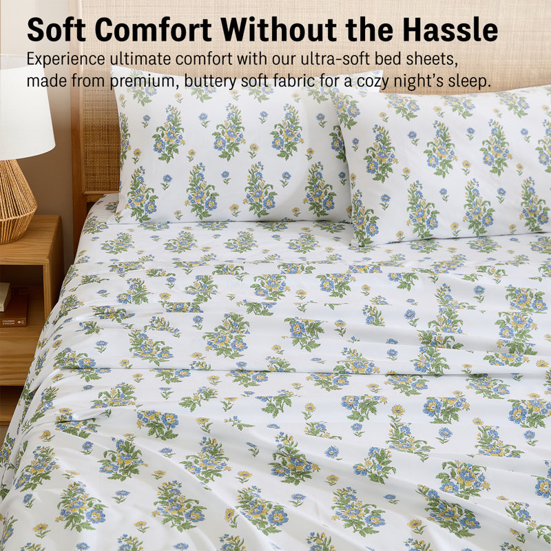 Ensemble de draps de lit HLC.ME, Ensemble de draps pour grand lit avec 2 taies d'or, Bleu