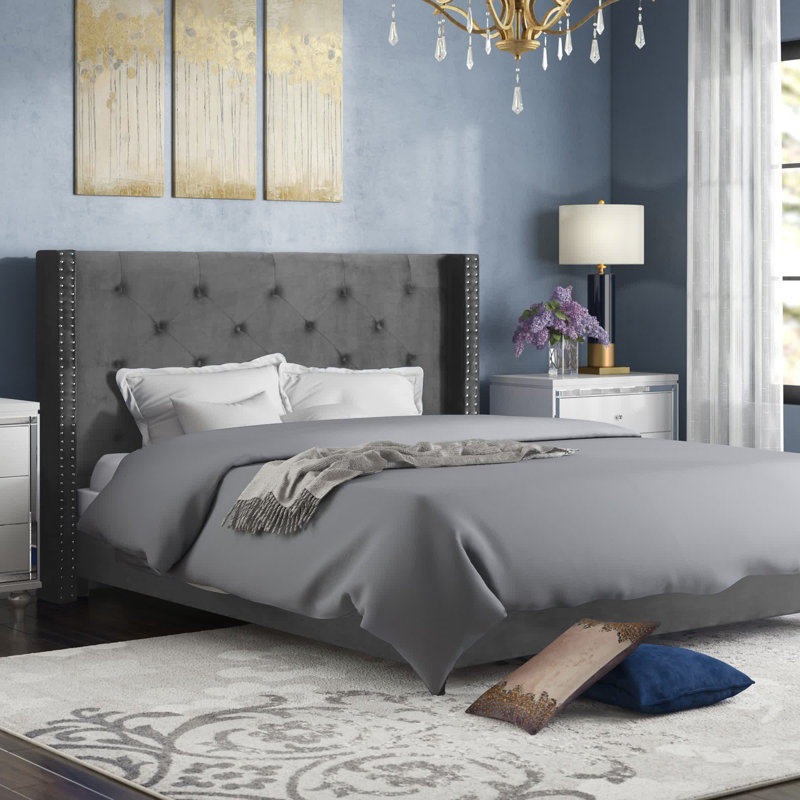 Lit plateforme tapissier Ikbale, Très grand, Gris