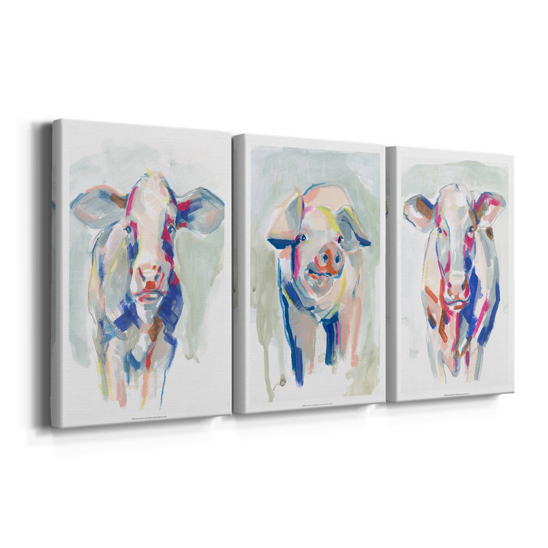 Fluorescent Farm I - Toile tendue avec châssis sur mesure - 3 pièces, H 12 po x l 24 po