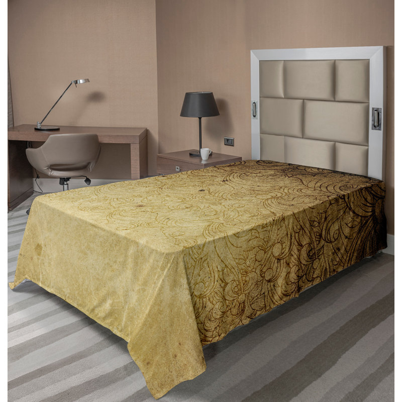 Ambesonne Top Flat Sheet Curving Art, Twin XL Flat Sheet, Tan Floral