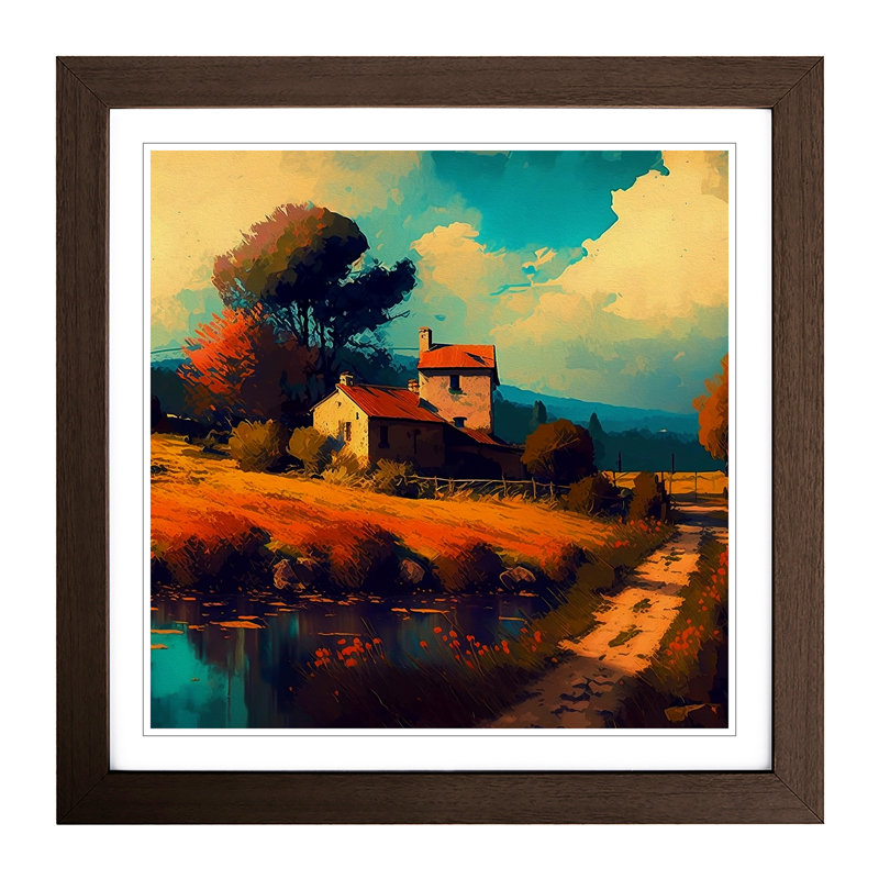 Landscape Post-Impressionism - Single Picture Frame Print on Wood, Walnut