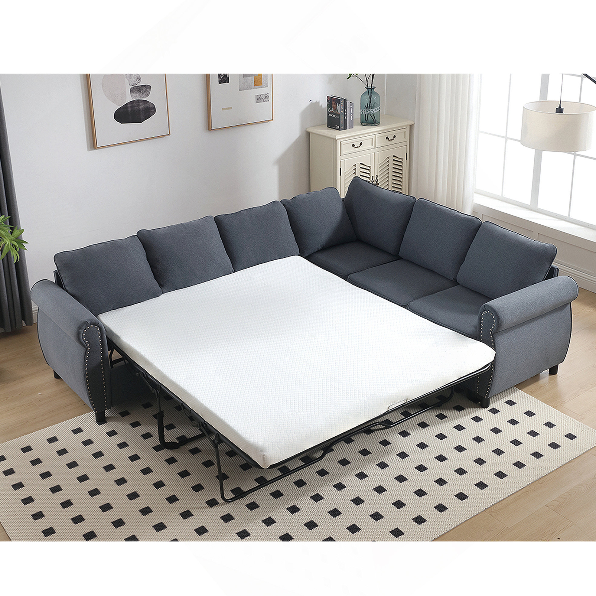 Hokku Designs Sleeper Sofa: 2 - in - 1 Pull - Out 6 - Seater L - Shaped ...
