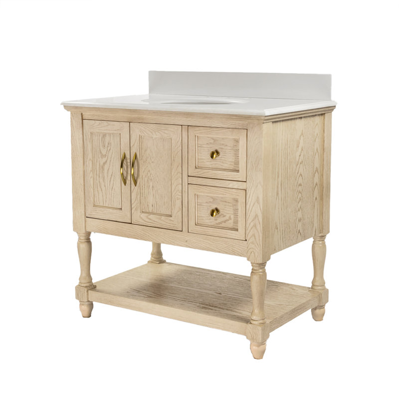 Hampton 36" Single Bathroom Vanity Set, Engineered White, Greige Oak