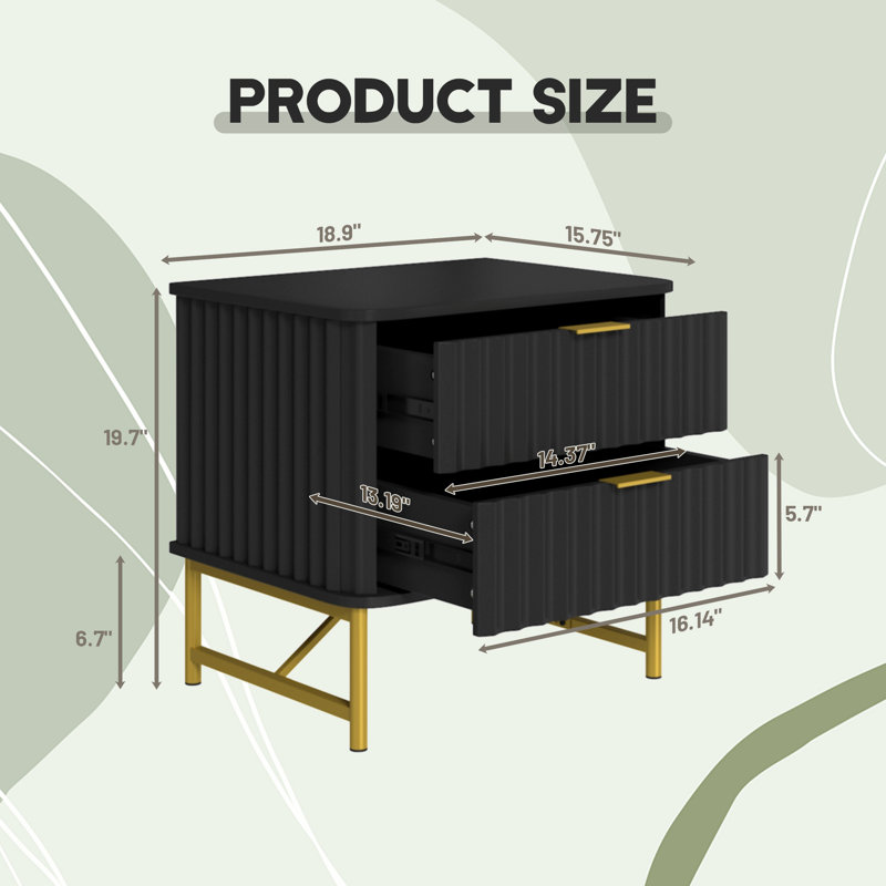 2 -drawer  Nightstand(set Of 2), Black