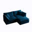 Canapé modulaire 2 places en L en chenille bleue, tissu respirant, bois massif pour une assise relaxante en chenille