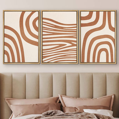 " Geometric Sienna Retro Pattern Collage Abstract Shapes Illustrations " 3 Piece Art Painting