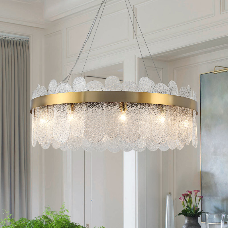 Lustre tambour 12 lumières moderne avec verre texturé