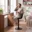 Swivel Bar Stools Modern Faux Leather Upholstered Counter Stools for Kitchen Island, Adjustable Height Stools with Footrest for Home Bar-1500353843