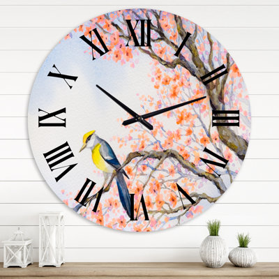 Beautiful Blue Bird On Flowering Branch I - Traditional wall clock