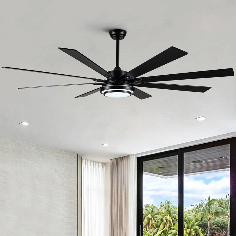 Grand ventilateur de plafond intelligent à DEL intégré avec télécommande, Noir, Noir, 72 po de largeur