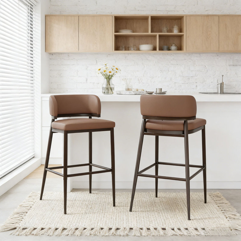 Tabouret de bar en métal et en cuir, Espresso + brun