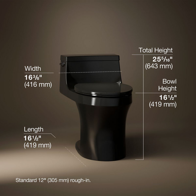 San Souci™ 1.28 GPF Elongated One-Piece toilet (Seat Included), Black, Left-Hand
