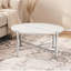 Table basse ronde avec plateau en chêne blanc pur et base en métal chromé, 36 pouces, conception ouverte moderne