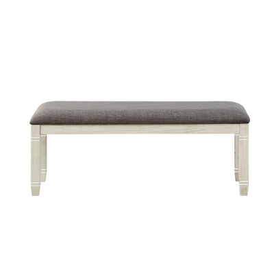 Antique White Upholstered Bench For Kitchen Dining Area - 48" Seat, Gray Textured Fabric, 300Lbs Weight Capacity, Wooden Frame With Finish And Seat 19.5"H, Wood
