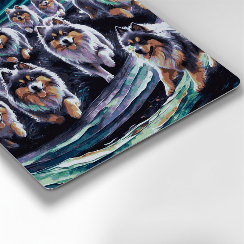 Chiens, art mural gris en métal Keeshond, H 12 po x l 12 po