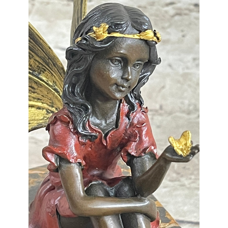 Sculpture en bronze véritable faite à la main multicolore ange de fée par Milo