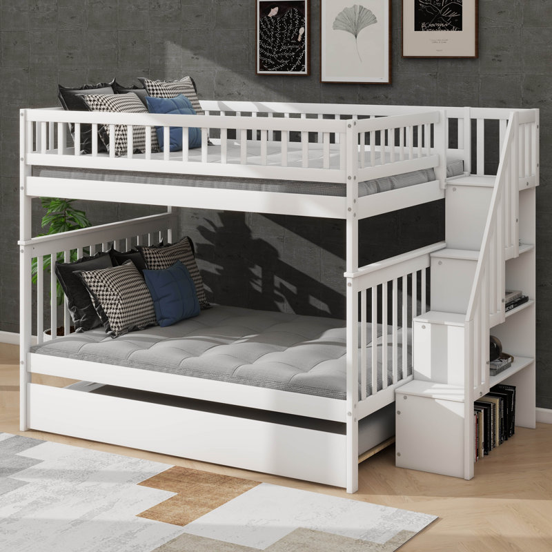Lit superposé pratique avec lit gigogne sous le lit, Blanc