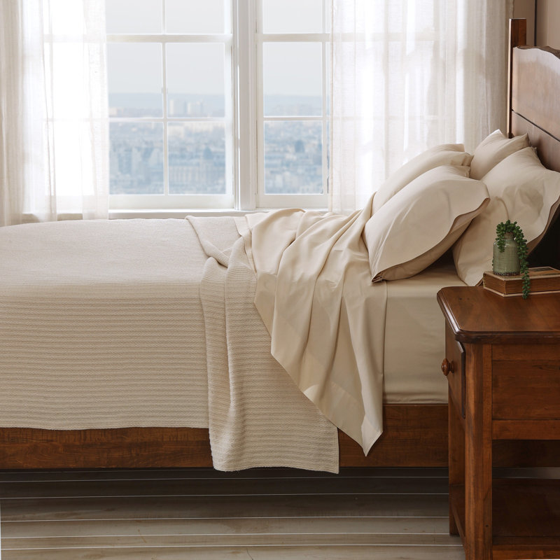 Cuddledown Katahdin Undyed Organic Percale Sheet Set, Natural, Full Sheet Set with 2 Pillowcases