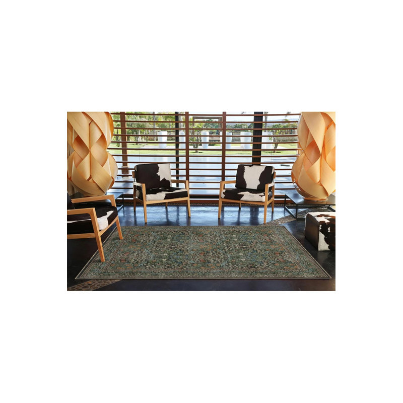 Tapis décoratif lavable à motif vert foncé, Rectangle 4 pi x 5 pi 11 po