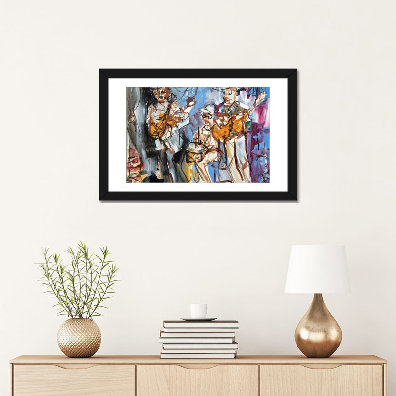 «New Orleans Musisans I», reproduction sur toile, H 24 po x l 32 po x P 1 po, Papier d'art encadré noir, Blanc