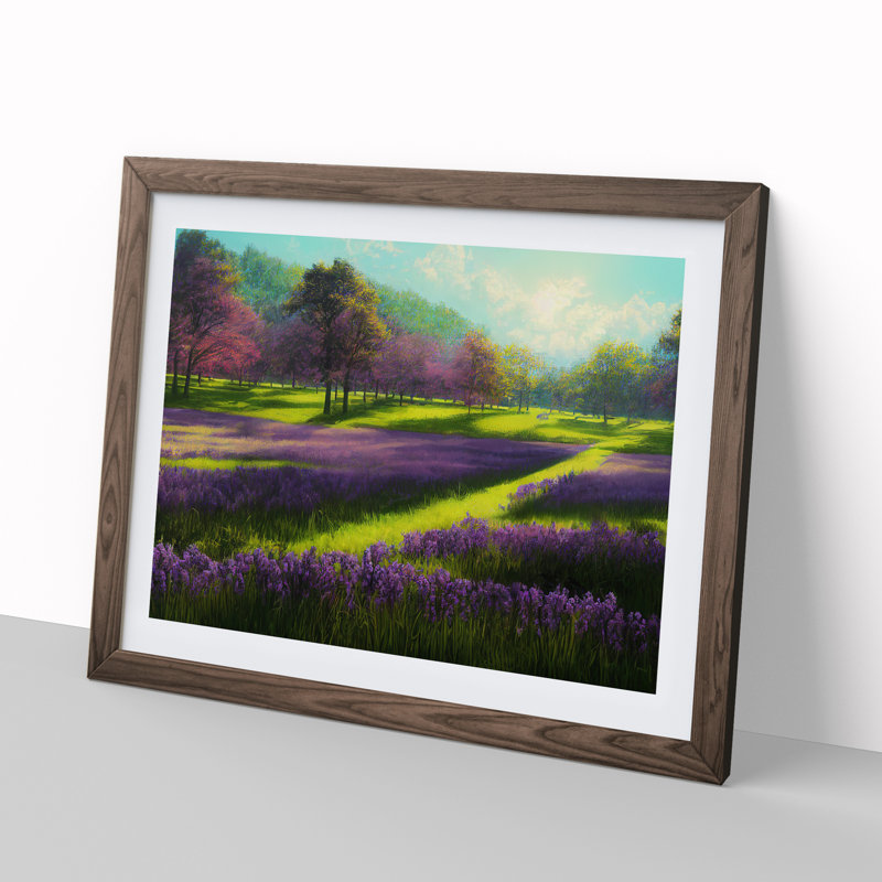 Tremendous Bluebell Field - Single Picture Frame Painting, 34cm H x 46cm W x 2cm D, Walnut