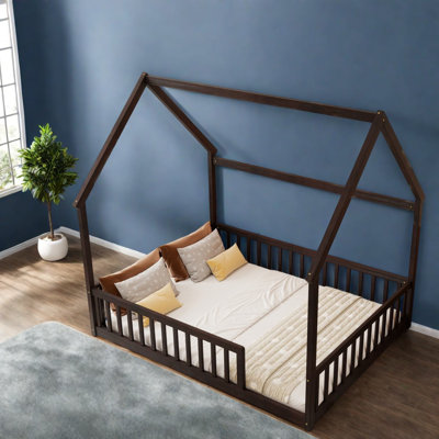 Lits doubles sécuritaires, cadre de maison en bois de pin, lit de ferme pour enfants