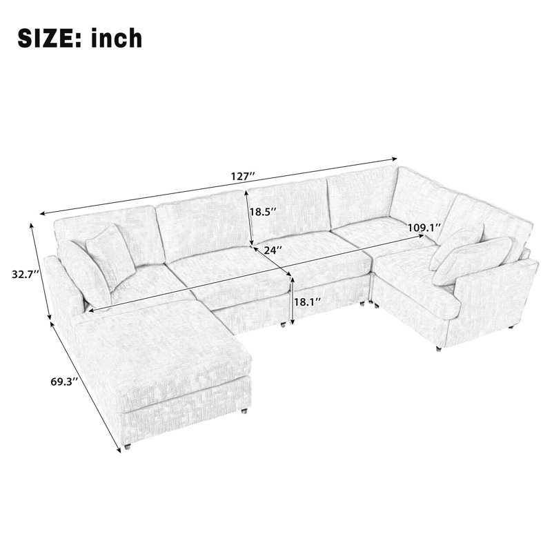 Canapé modulaire convertible 127 po Wauseon, Chenille beige