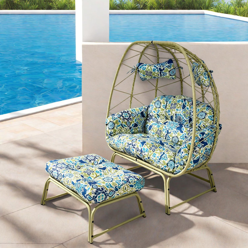 Spacious Patio Lounge Chairs, Steel Rattan Boho Egg Chair For Home Garden