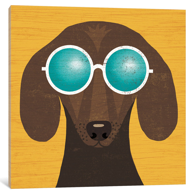«Beach Bums Series: Dachshund I», impression sur toile, H 26 po x l 26 po x P 1,5 po, Toile tendue, Pas de tapis