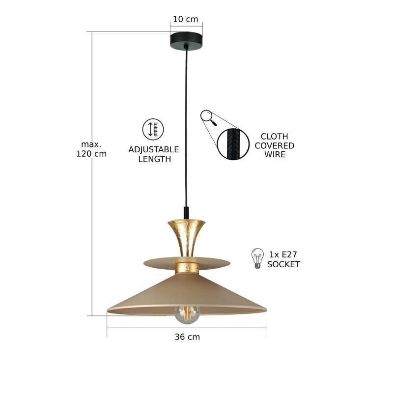 1 - Light Matte Black Dome Pendant, Gold/Latte