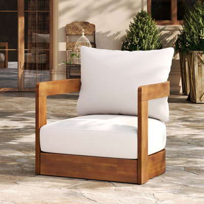 Fauteuil club d'extérieur en bois d'acacia de qualité supérieure, conception de baignoire incurvée, coussins résistants à l'eau, fabrication de lattes toutes saisons