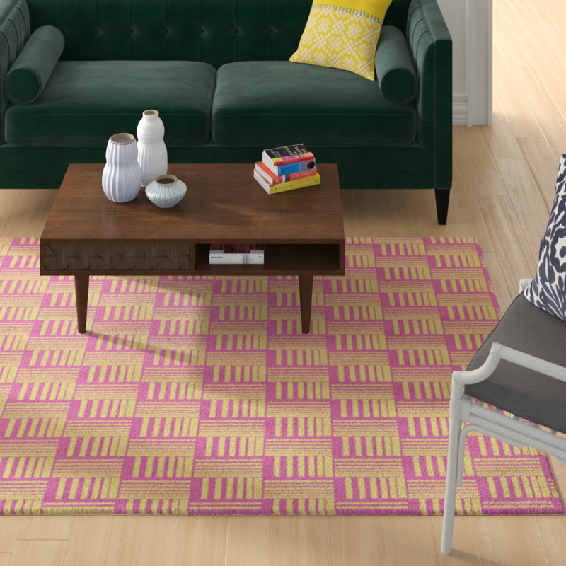 Rayures tressées jaune/rose Tapis décoratif, Rectangle de 5 pi x 7 pi